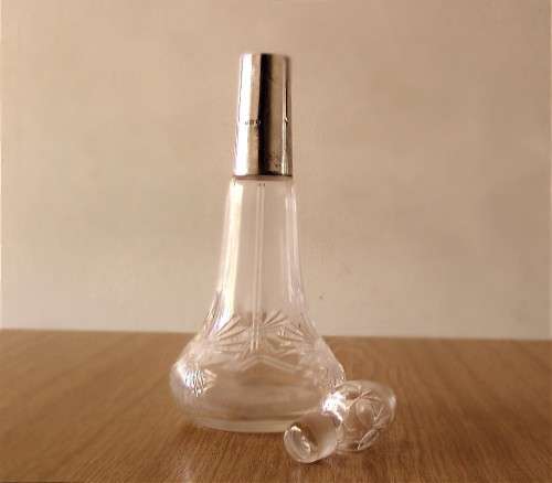 Art Deco Antique Sterling Silver and Crystal Scent Bottle London c1919 Hallmark EUC