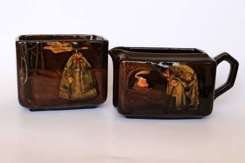 Royal Doulton Kingsware Witch Seriesware Teaset Creamer w Sugarbowl Chares Noke c1902-22 Rare