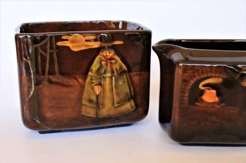 Royal Doulton Kingsware Witch Seriesware Teaset Creamer w Sugarbowl Chares Noke c1902-22 Rare