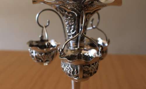 Antique Anglo Indian Kutch Solid Silver Epergne Table Centerpiece Posy Vase c.1890, India, Excellent