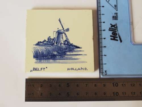 Antique Delft Blue Dutch Delftware Tile w/Windmill Hand Painted Faience Netherlands Holland c1900