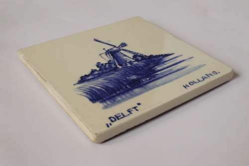 Antique Delft Blue Dutch Delftware Tile w/Windmill Hand Painted Faience Netherlands Holland c1900