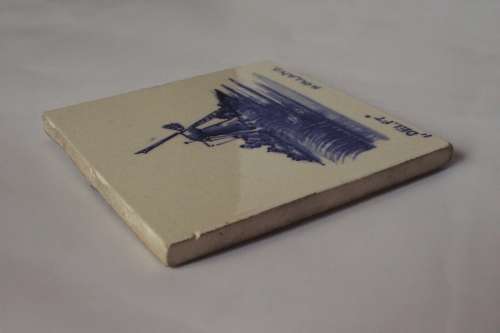Antique Delft Blue Dutch Delftware Tile w/Windmill Hand Painted Faience Netherlands Holland c1900