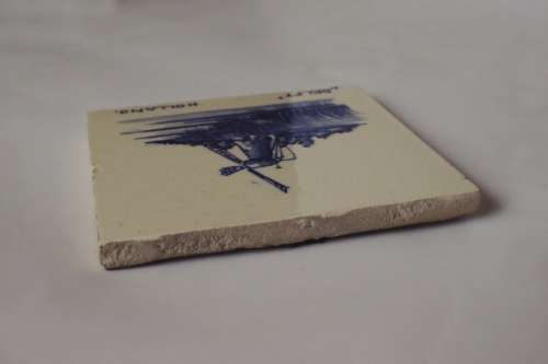 Antique Delft Blue Dutch Delftware Tile w/Windmill Hand Painted Faience Netherlands Holland c1900