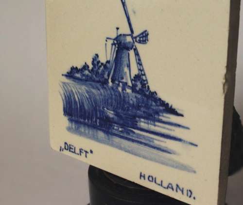 Antique Delft Blue Dutch Delftware Tile w/Windmill Hand Painted Faience Netherlands Holland c1900