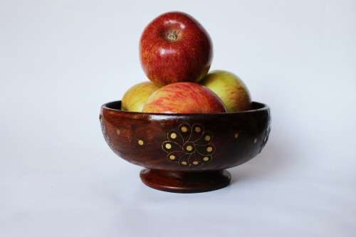 2 Vintage Old Wood Bowl Brass Inlaid Anglo-Indian Hand Made India Excellent Condition
