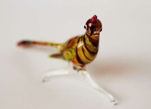 Vintage Murano Style Art Glass Bird Figurine Amber Pheasant On A Branch, Near Mint