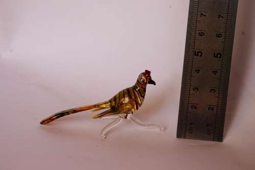 Vintage Murano Style Art Glass Bird Figurine Amber Pheasant On A Branch, Near Mint