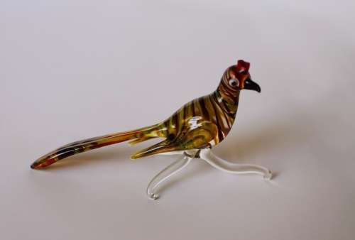 Vintage Murano Style Art Glass Bird Figurine Amber Pheasant On A Branch, Near Mint