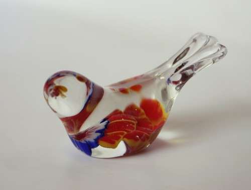 Vintage Murano Style Blown Glass Finch Bird Figurine Paperweight Bullicante Bubble c1960s EUC