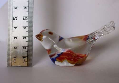Vintage Murano Style Blown Glass Finch Bird Figurine Paperweight Bullicante Bubble c1960s EUC