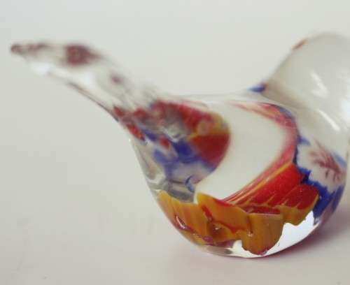 Vintage Murano Style Blown Glass Finch Bird Figurine Paperweight Bullicante Bubble c1960s EUC