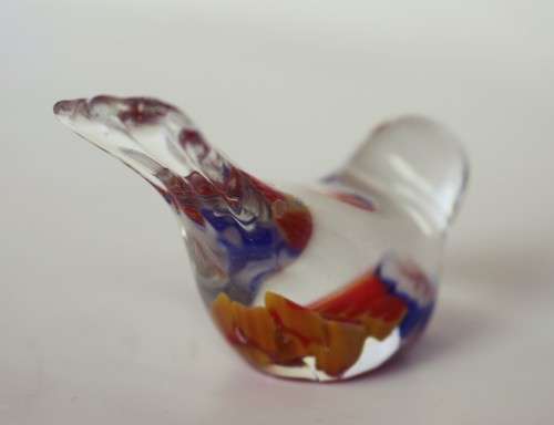 Vintage Murano Style Blown Glass Finch Bird Figurine Paperweight Bullicante Bubble c1960s EUC