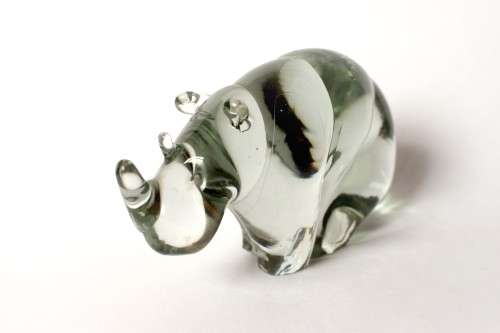 Vintage Ngwenya Glass Kingdom of Swaziland Rhinoceros Figurine Rhino Family w/Sticker Near Mint