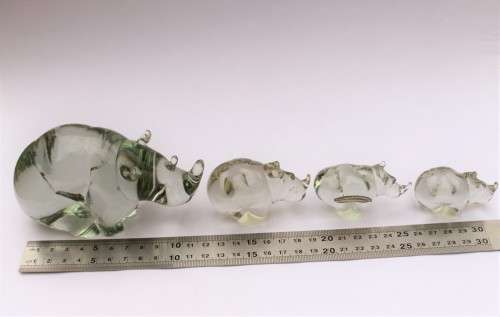 Vintage Ngwenya Glass Kingdom of Swaziland Rhinoceros Figurine Rhino Family w/Sticker Near Mint