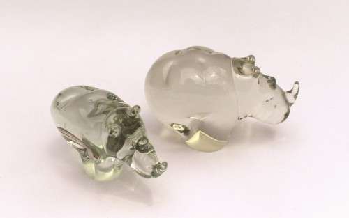 Vintage Ngwenya Glass Kingdom of Swaziland Rhinoceros Figurine Rhino Family w/Sticker Near Mint