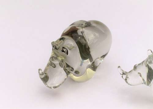 Vintage Ngwenya Glass Kingdom of Swaziland Rhinoceros Figurine Rhino Family w/Sticker Near Mint