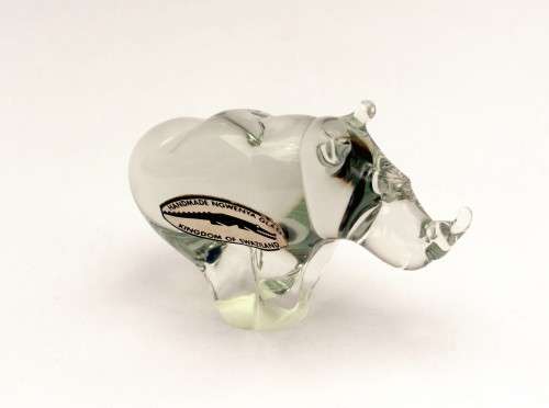 Vintage Ngwenya Glass Kingdom of Swaziland Rhinoceros Figurine Rhino Family w/Sticker Near Mint