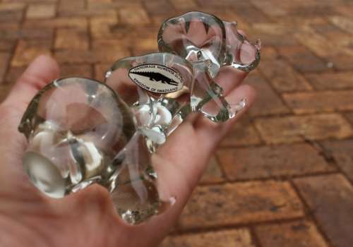 Vintage Ngwenya Glass Kingdom of Swaziland Rhinoceros Figurine Rhino Family w/Sticker Near Mint