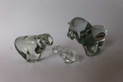 Vintage Ngwenya Glass Kingdom of Swaziland 3 Lion Figurine wSticker Near Mint