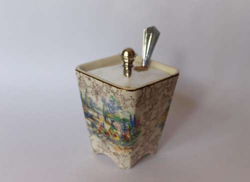 Vintage Lancaster Sandland Ltd Condiment Jar Jam Pot wSpoon England c1944 EUC