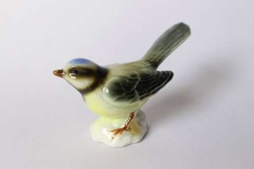 Vintage Blue Tit Titmouse Bird Gloss Figurine H5cm 1960s Germany, Excellent