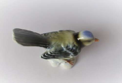 Vintage Blue Tit Titmouse Bird Gloss Figurine H5cm 1960s Germany, Excellent