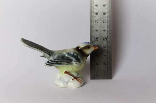 Vintage Blue Tit Titmouse Bird Gloss Figurine H5cm 1960s Germany, Excellent