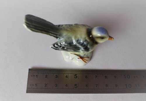 Vintage Blue Tit Titmouse Bird Gloss Figurine H5cm 1960s Germany, Excellent