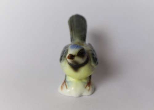Vintage Blue Tit Titmouse Bird Gloss Figurine H5cm 1960s Germany, Excellent