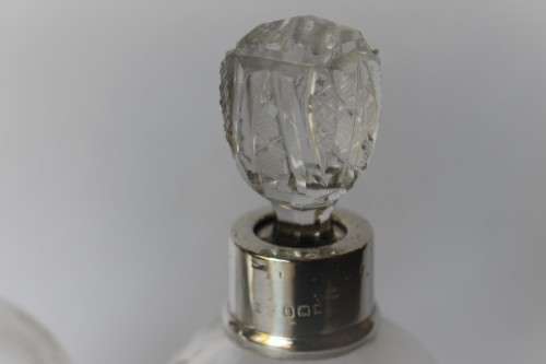 Twin Antique Perfume Bottle Cut Frosted/Clear Crystal Glass Sterling Silver Edwardian England EUC