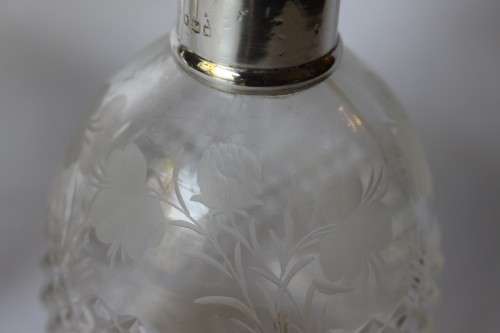 Twin Antique Perfume Bottle Cut Frosted/Clear Crystal Glass Sterling Silver Edwardian England EUC