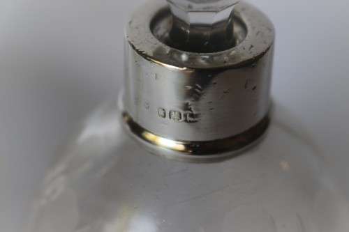 Twin Antique Perfume Bottle Cut Frosted/Clear Crystal Glass Sterling Silver Edwardian England EUC