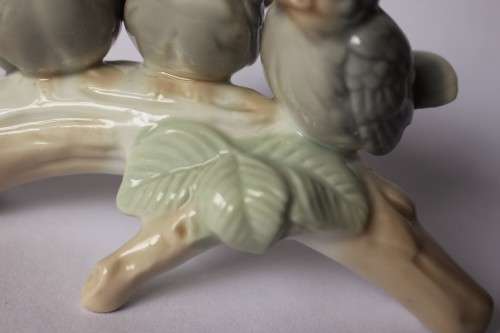 Otagiri OMC Vintage Figurine 3 Blue Grey Baby Bird Chicks On A Branch Japan Porcelain Near Mint