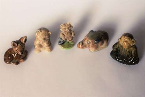 5 Wade Whimsies Wade Miniatures Wade Figurine Kitten, Rhino, Fawn, Chimp, Puss In Boots EUC