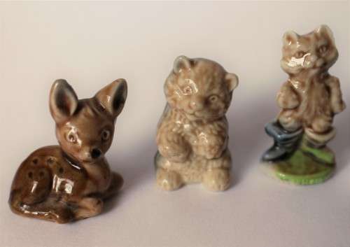 5 Wade Whimsies Wade Miniatures Wade Figurine Kitten, Rhino, Fawn, Chimp, Puss In Boots EUC