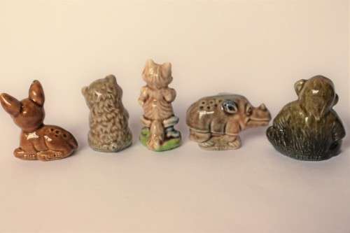 5 Wade Whimsies Wade Miniatures Wade Figurine Kitten, Rhino, Fawn, Chimp, Puss In Boots EUC