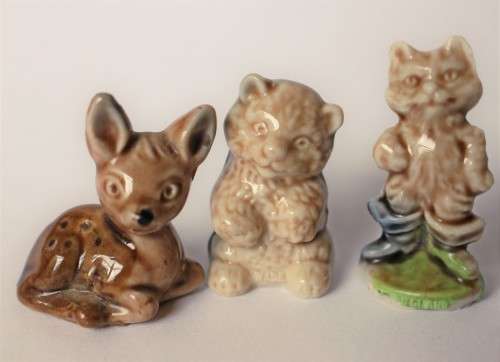 5 Wade Whimsies Wade Miniatures Wade Figurine Kitten, Rhino, Fawn, Chimp, Puss In Boots EUC