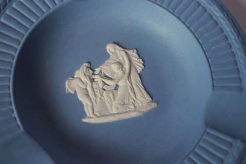 Wedgwood Blue Jasperware Ashtray Pin Dish Trinket Tray Cupid As Oracle England c1950s Near Mint
