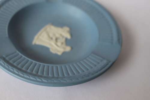 Wedgwood Blue Jasperware Ashtray Pin Dish Trinket Tray Cupid As Oracle England c1950s Near Mint