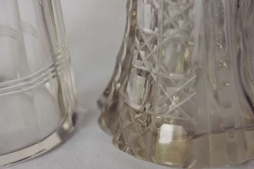 Large English Sterling Silver Top Cut Glass Body Cruet Set Salt Shaker w/ Dressing Bottle c1920s EUC