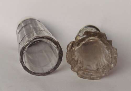 Large English Sterling Silver Top Cut Glass Body Cruet Set Salt Shaker w/ Dressing Bottle c1920s EUC