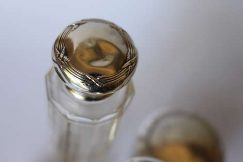 Set of 4 Antique Cut Glass Sterling Silver Top Jar Box Bottle Birmingham c1909 1927 England Great