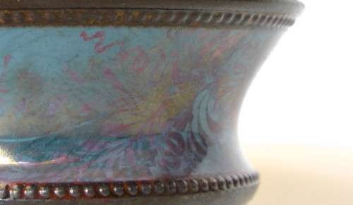 Lacquered Glass Bronze-Toned Small Pedestal Bud Vase Iridescent Blue and Bronze Floral Italy EUC