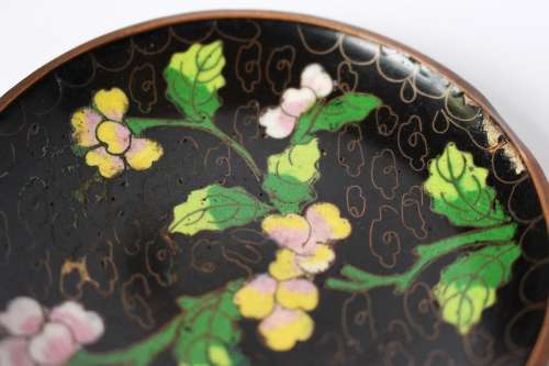 3 Chinese Cloisonne Dish Trinket Pin Dish Enamel Brass Flower Oriental Asian Art China c1920-50 Fair