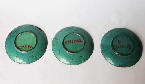 3 Chinese Cloisonne Dish Trinket Pin Dish Enamel Brass Flower Oriental Asian Art China c1920-50 Fair