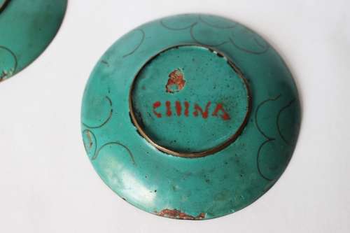 3 Chinese Cloisonne Dish Trinket Pin Dish Enamel Brass Flower Oriental Asian Art China c1920-50 Fair
