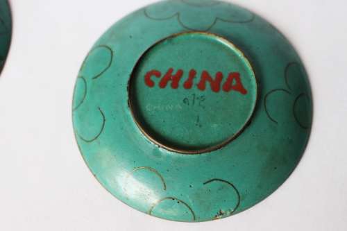 3 Chinese Cloisonne Dish Trinket Pin Dish Enamel Brass Flower Oriental Asian Art China c1920-50 Fair