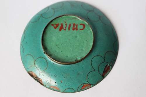 3 Chinese Cloisonne Dish Trinket Pin Dish Enamel Brass Flower Oriental Asian Art China c1920-50 Fair