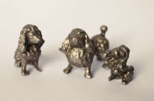 3 Vintage Cast Iron Dog Figurines Silver Tone Metal Poodle Dog Statues Decor Gift For Dog Lover